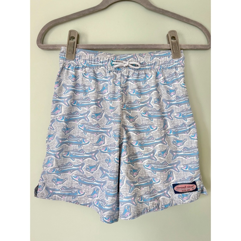 Vineyard Vines‎ Chappy Swim Trunks Bathing Suit Blue Gray Fish Boys'  Small/8-10